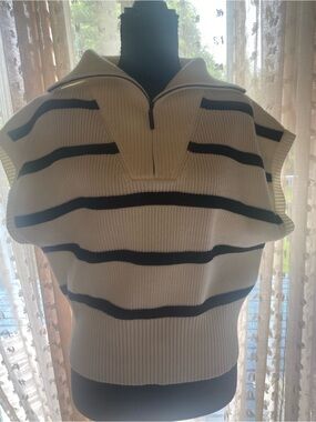 Marc New York Striped Quarter Zip Ribbed Knit Sweater Vest Medium